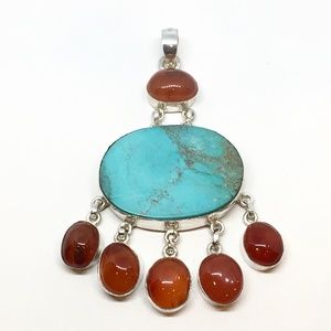 Sterling Silver Turquoise & Carnelian Pendant